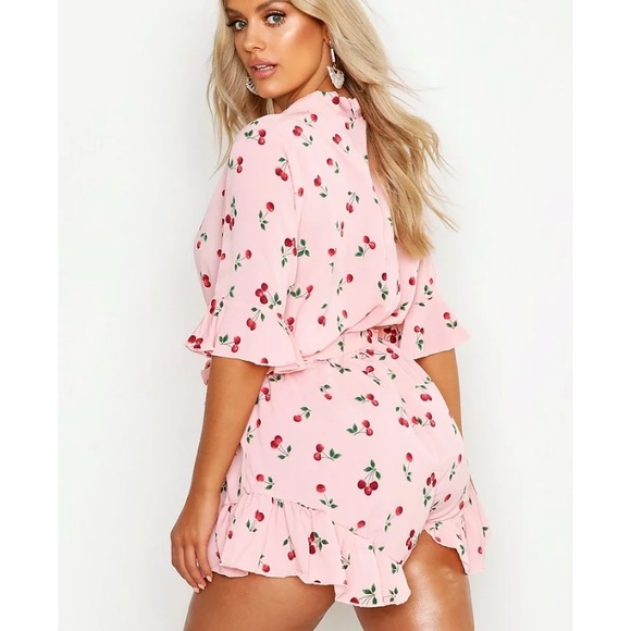 Plus Cherry Print Ruffle Tie Romper - Picture 2 of 3